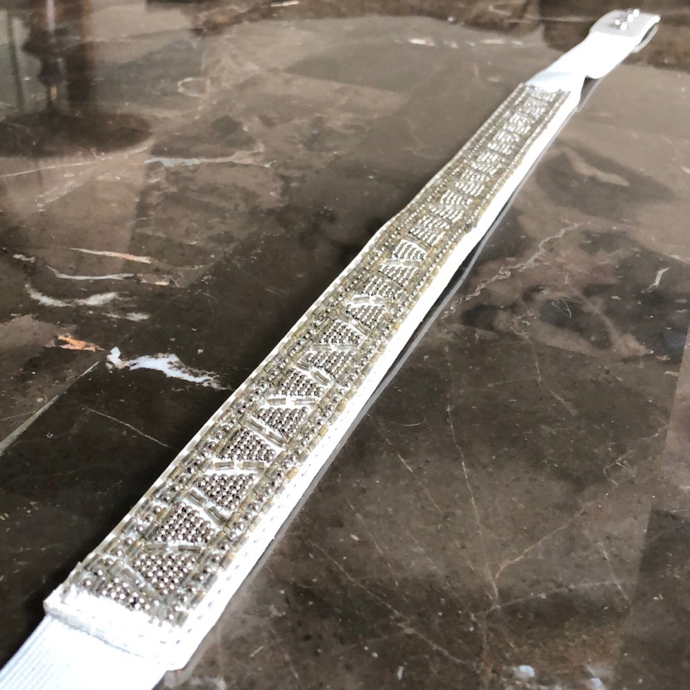 White House Black Market Beaded Silver and White Waist Belt